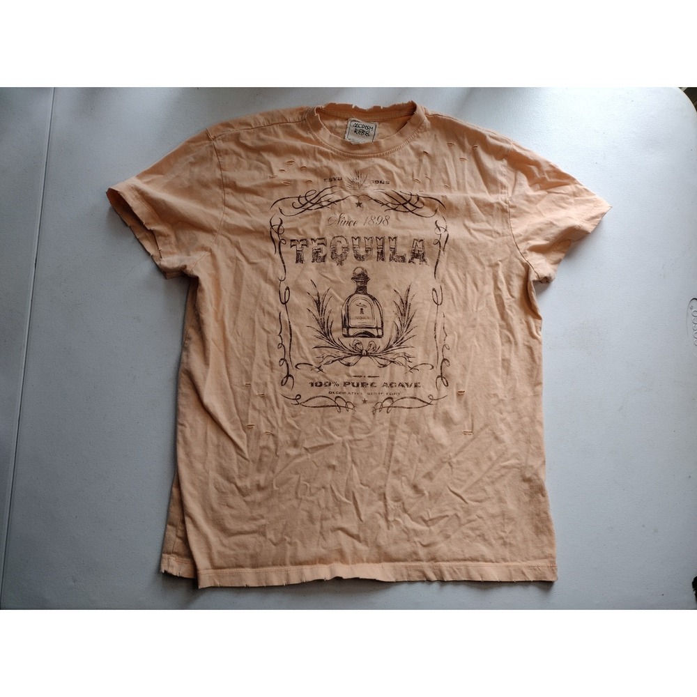 Modish Rebel Tequila Graphic Distressed T-Shirt Peach Cotton Size M